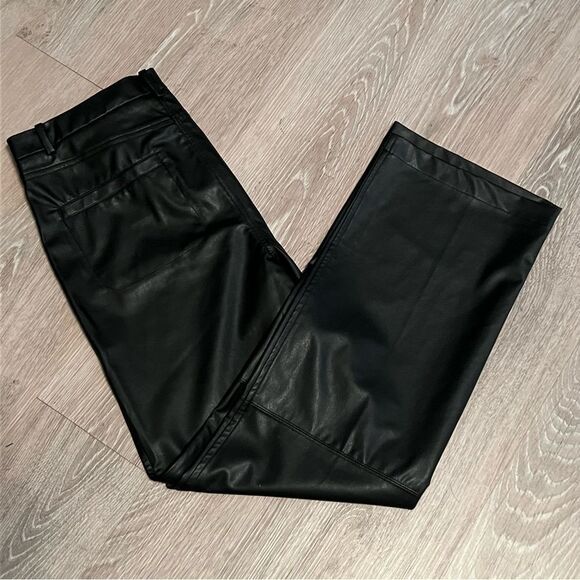 NEW David Lerner Black Faux Vegan Leather High Rise Button Fly Crop Flare Pant M - Picture 10 of 10